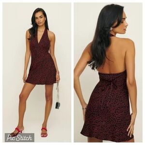 Reformation Delanie halter mini dress in French kiss